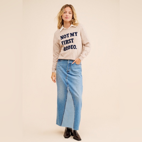 Jumper 1234 Sweaters - Jumper Not My First Rodeo Size 3 Women's Beige Sweater with Navy Text